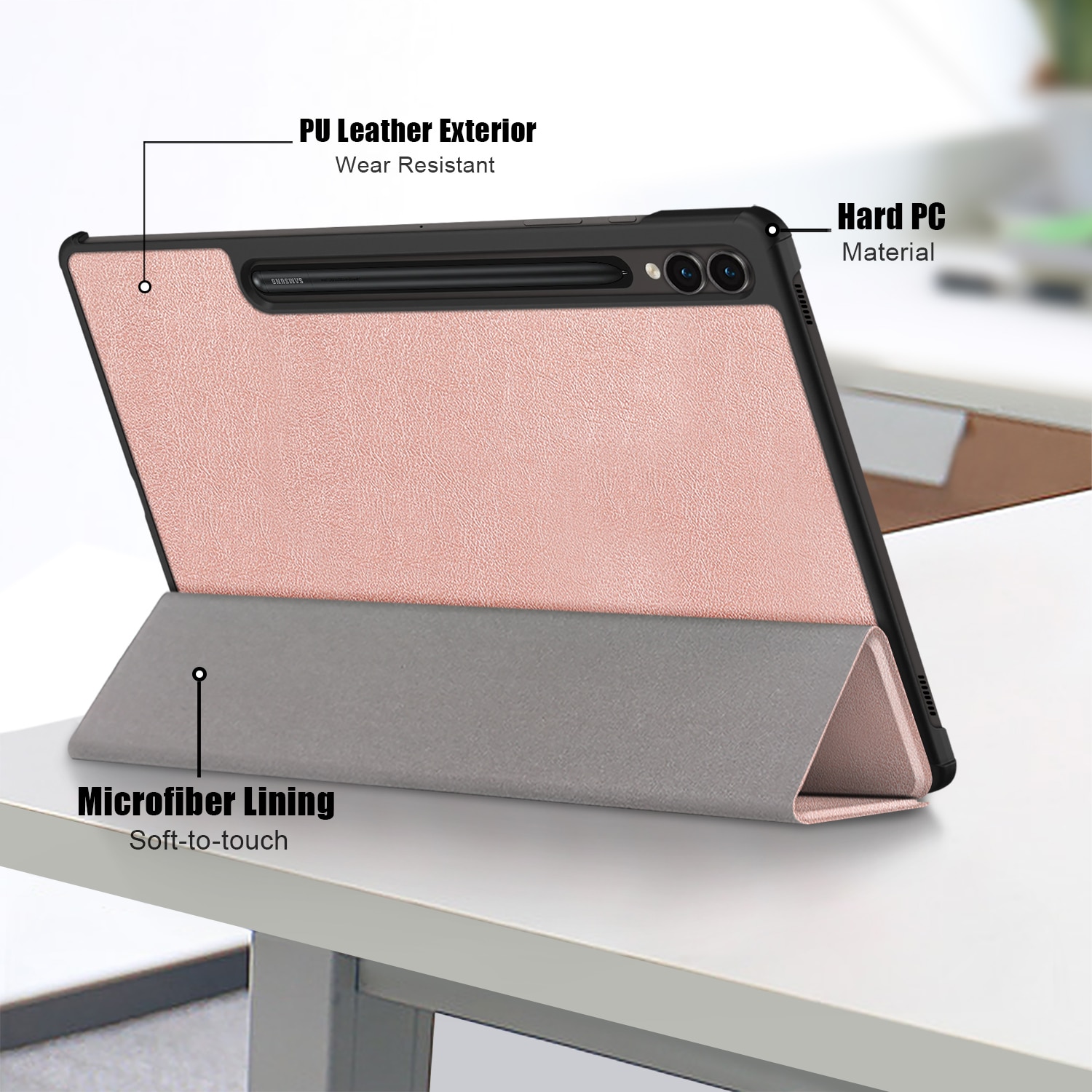 Husa de protectie premium Natty Pell, compatibila cu Samsung Galaxy Tab S9/S9 FE (SM-X710/SM-716B/SM-X718U) - Roz-Auriu