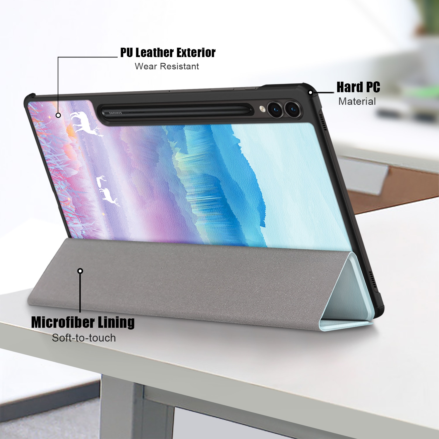 Husa de protectie premium Natty Pell, Compatibila cu Samsung Galaxy Tab S9+/S9 FE Plus - Curcubeu