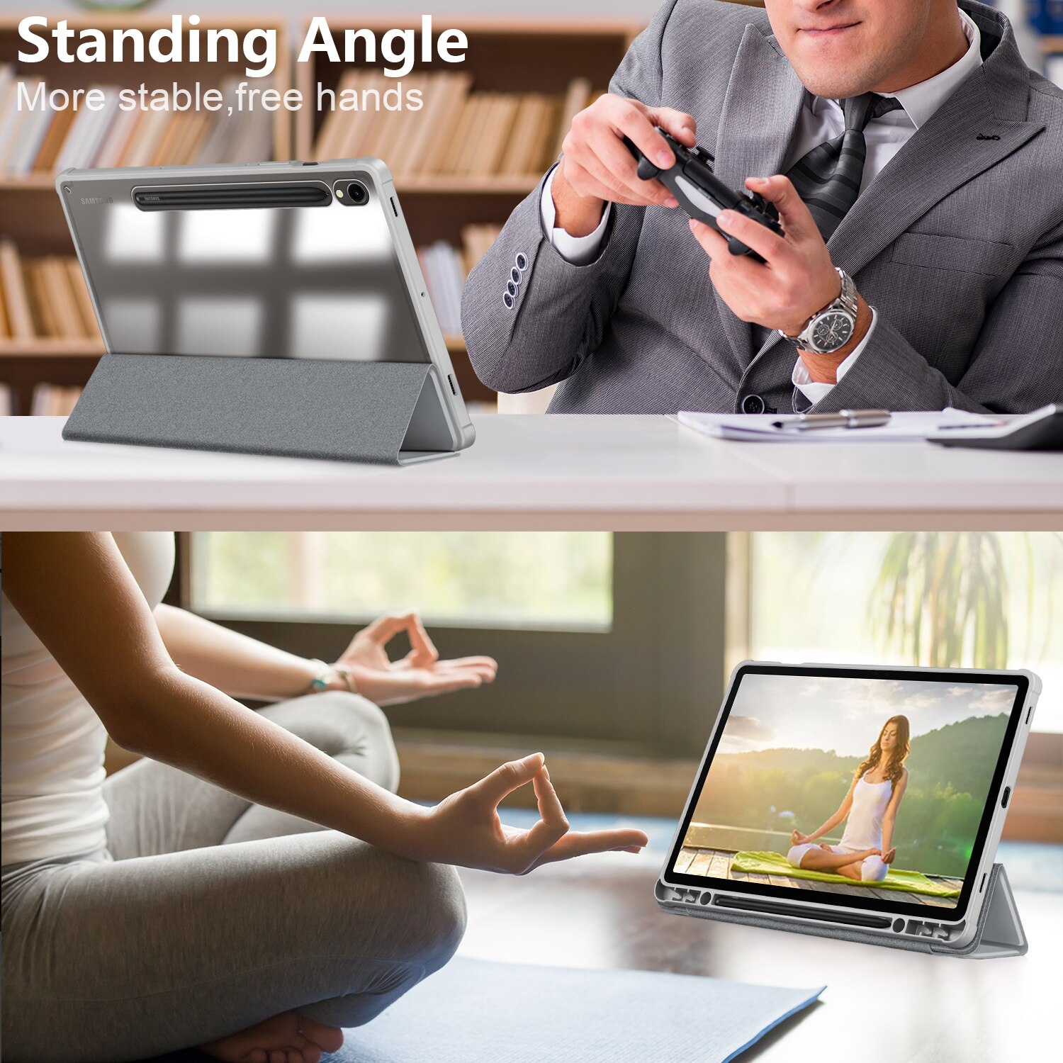 Husa de protectie premium Natty Pell, Compatibila cu Samsung Galaxy Tab S9/S9 FE Acrylic - Gri