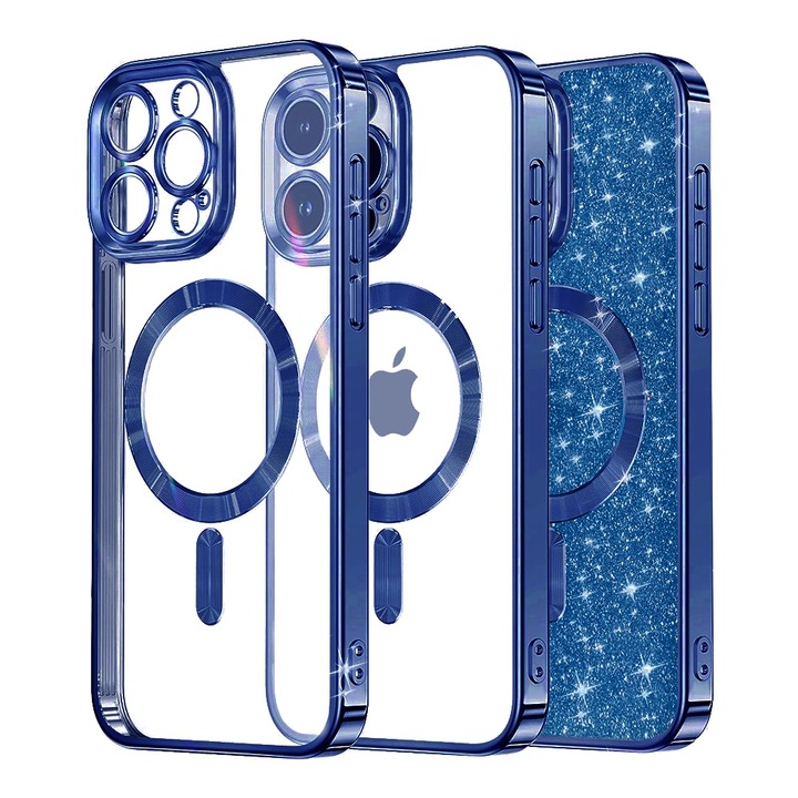 iPhone 14 Pro tok - Techsuit Luxury Glitter MagSafe - mélykék