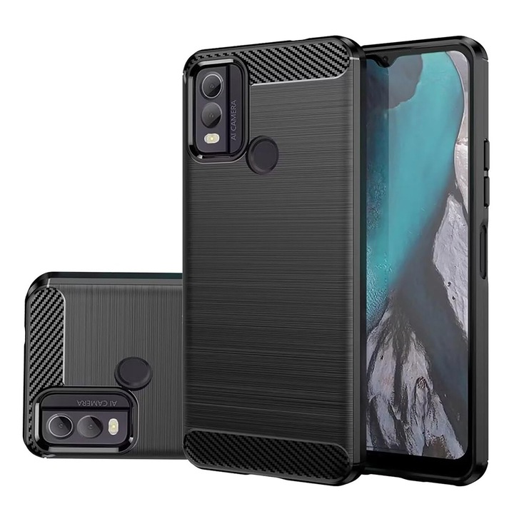 Калъф за Nokia C22 - Techsuit Carbon Silicone, Черен