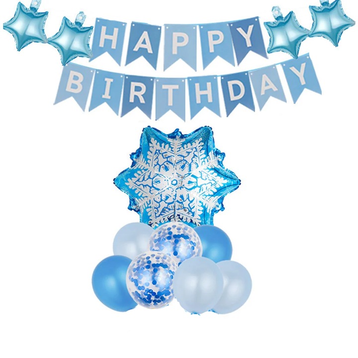 Set baloane si decoratiuni petrecere aniversara copii, Frozen Wonderland, 25 piese