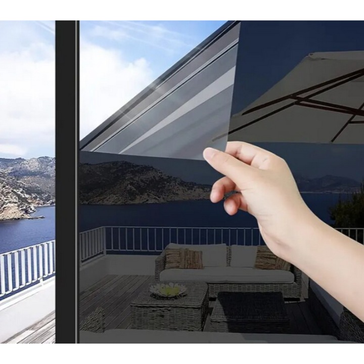 Folie Reflexiva protectie Geamuri termopan, montare pe interior cu Efect de Oglinda Pentru Intimitate si Protectie Solara, Negru, 60 x 300 cm, TopBazar