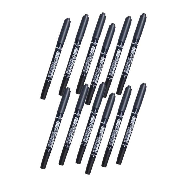 Set 12 markere subtiri cu doua capete, AVI-2633, negru Rotund