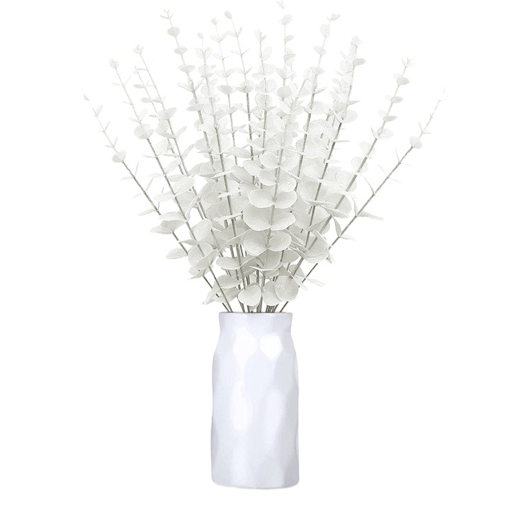 Изкуствени евкалиптови листа QttvbTna, комплект 20 части, бели, 40см