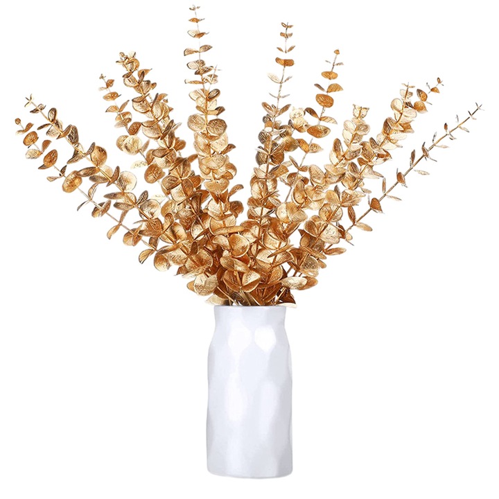 20 db mű eukaliptusz levél készlet, QttvbTna, műanyag, 41 cm, arany