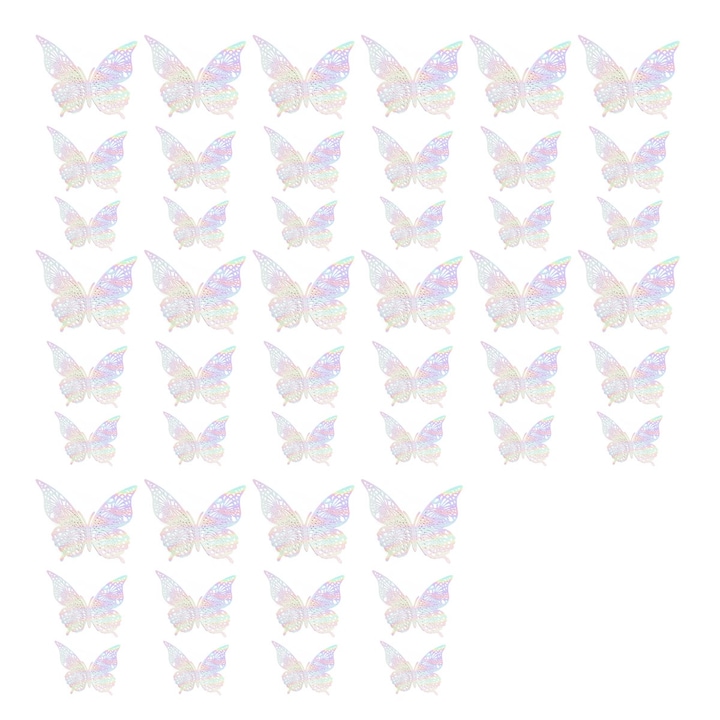 Set 48 decoratiuni petrecere fluturi 3D, argintiu, 8x10x12cm