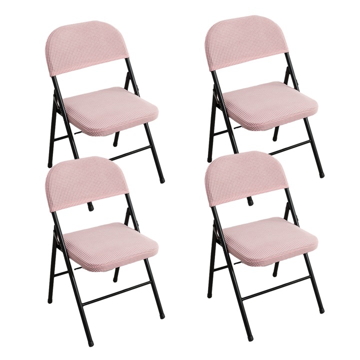 Комплект 4 калъфа за стол QttvbTna, Полиестер, Розов