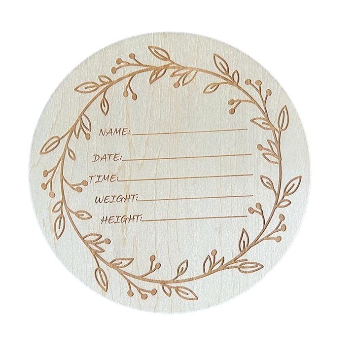 Placuta decorativa cu informatii bebelus, QttvbTna, lemn, 10x15cm