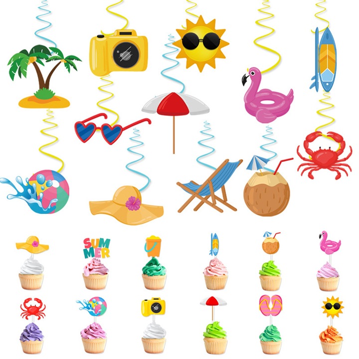 Set 24 accesorii petrecere QttvbTna, hartie, multicolor