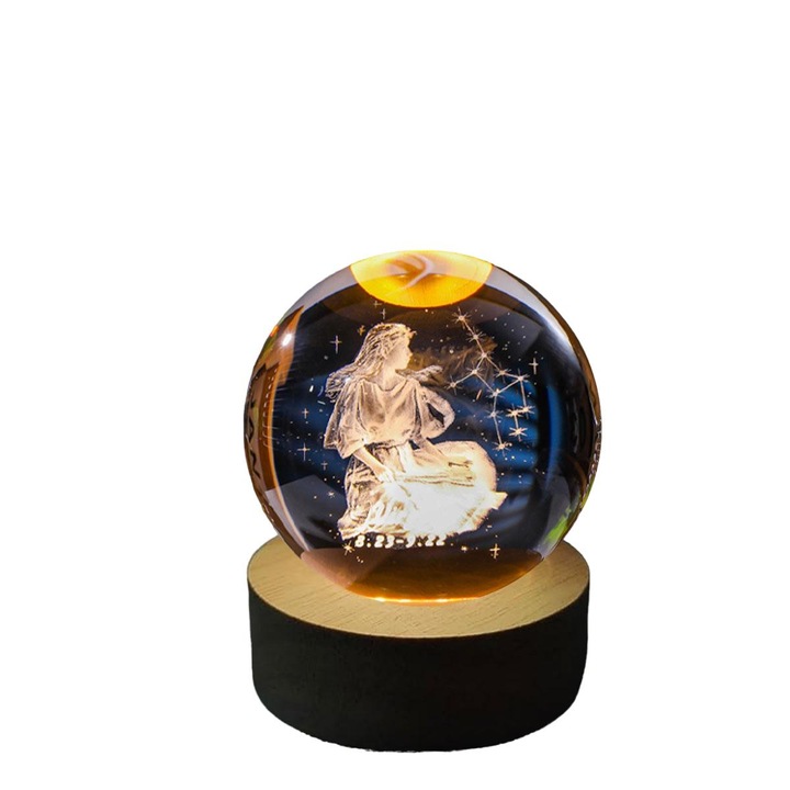 Glob Cristal cu LED Zodiac, QttvbTna, lumina calda, 60 mm