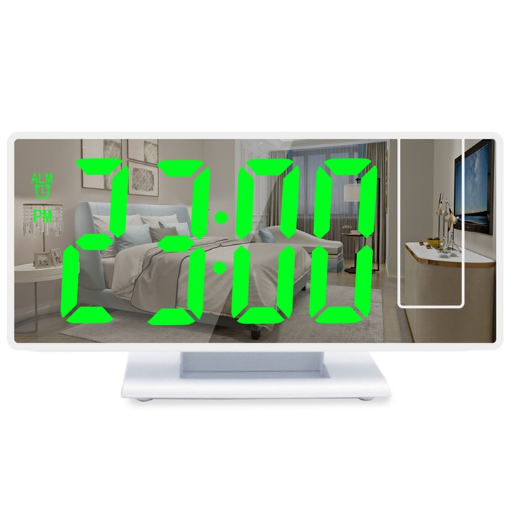 Ceas decorativ cu proiectie, LED, functie snooze, port USB, multicolor, 185x45x97mm