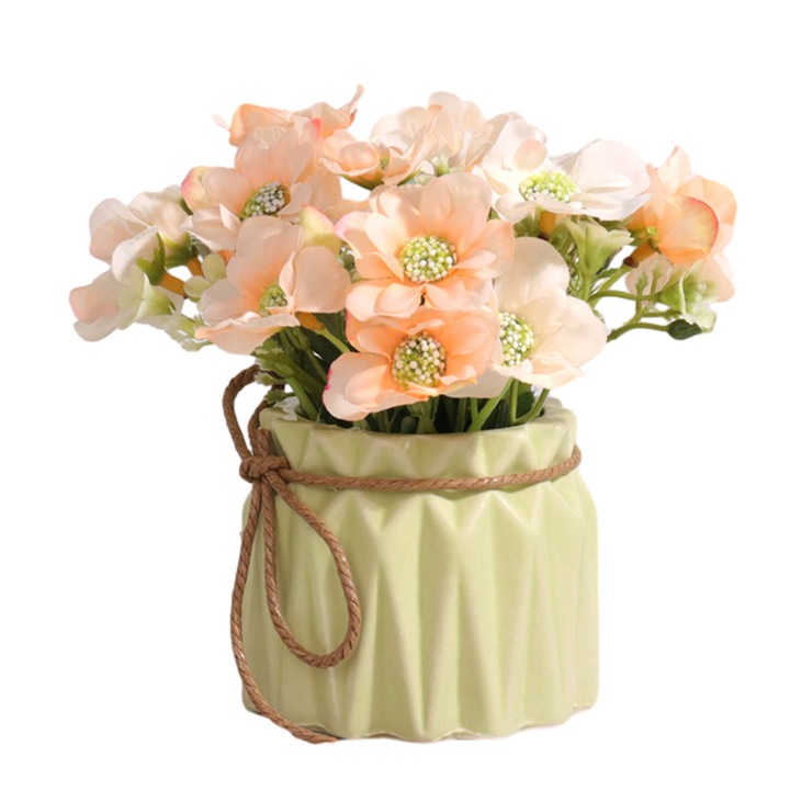 Buchet artificial hortensie cu vaza ceramica, decorativ, 8.4x7x14.5cm, multicolor