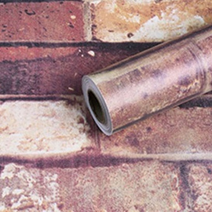 Tapet aspect caramida si piatra, PVC, textura artificiala 3D, 0.45x10m, multicolor