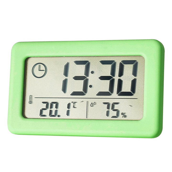 Dekoratív óra, digitális hőmérő és páratartalommérő, zöld, 9,6x5,8x1cm