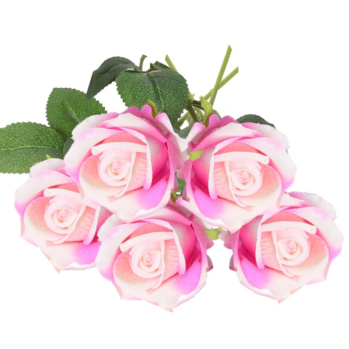 Комплект от 5 изкуствени рози, QttvbTna, пенолатекс, розови, 51x7 см