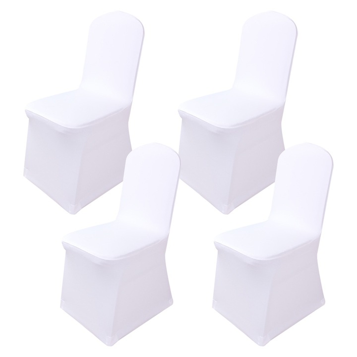 Комплект от 4 QttvbTna калъфи за столове, полиестер и спандекс, бели