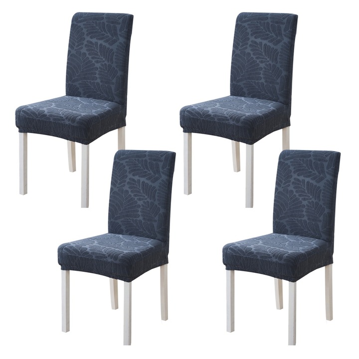 Set 2 Huse Scaune Jacquard Elastic, Protectie Detasabila, Gri Metalizat, 45-55x39-46cm