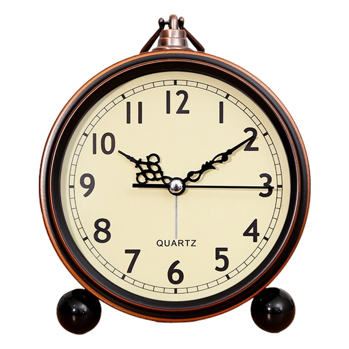Ceas de masa, Cozevdnt, design retro, 4 inch, functie de alarma, maro