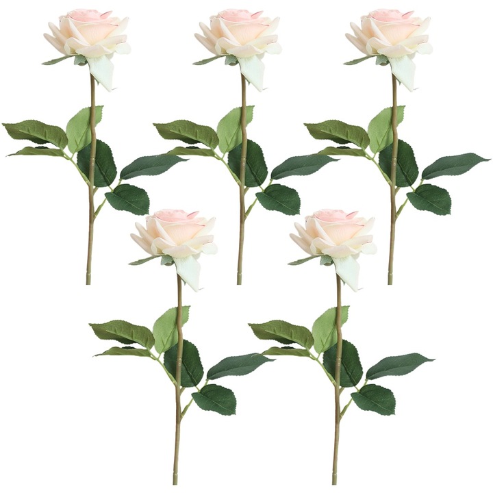 Buchet 5pcs trandafiri artificiali cu tulpini lungi, decorare nunta, petrecere, violet-roz, 9cm x 42.5cm