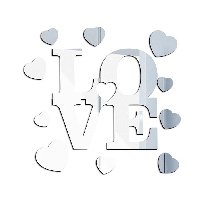 Set Stickere Decorative, Inima/LOVE, Acrilic, Argintiu, Autoadezive
