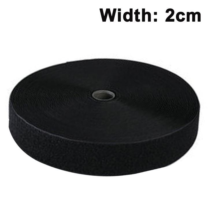 Tépőzáras szalag, QttvbTna, Nylon, Öntapadó, 20 mm x 5 m, Fekete