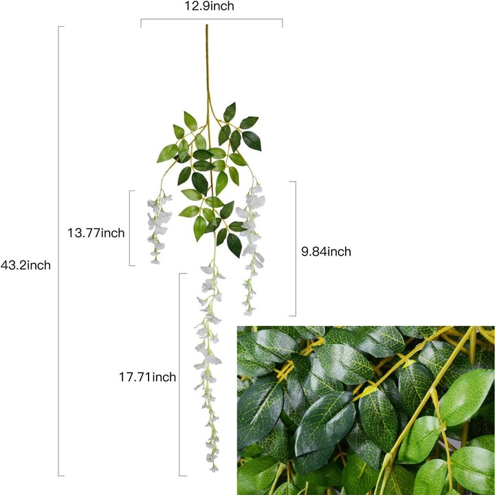 Комплект от 12 изкуствени гирлянди от глициния, QttvbTna, 43,2 инча, зелено/бяло