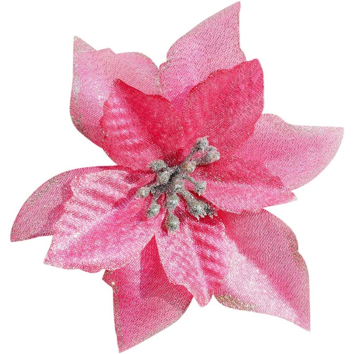 Set 12 Flori Craciun Poinsettia, QttvbTna, Decorative, Glitter, 13cm