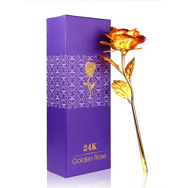 Декоративно цвете QttvbTna, запазена роза, 25x8см, комплект с подаръчна кутия, злато