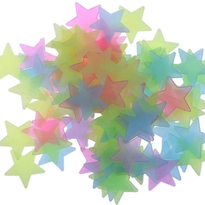 Set 100 stickere decorative, Stele luminoase 3D, Multicolor