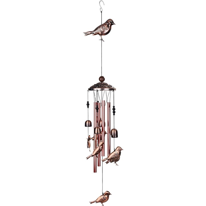 Szélcsengő, QttvbTna, Madármodell, Alumínium, Harmonikus Hang, Időjárásálló, 87 cm, Bronz