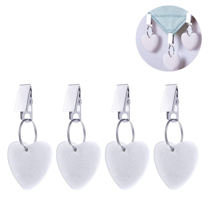 Комплект от 4 тежести за покривка във формата на сърце, AMRINUGL, неръждаема стомана, 4 x 6 x 1 cm, бели