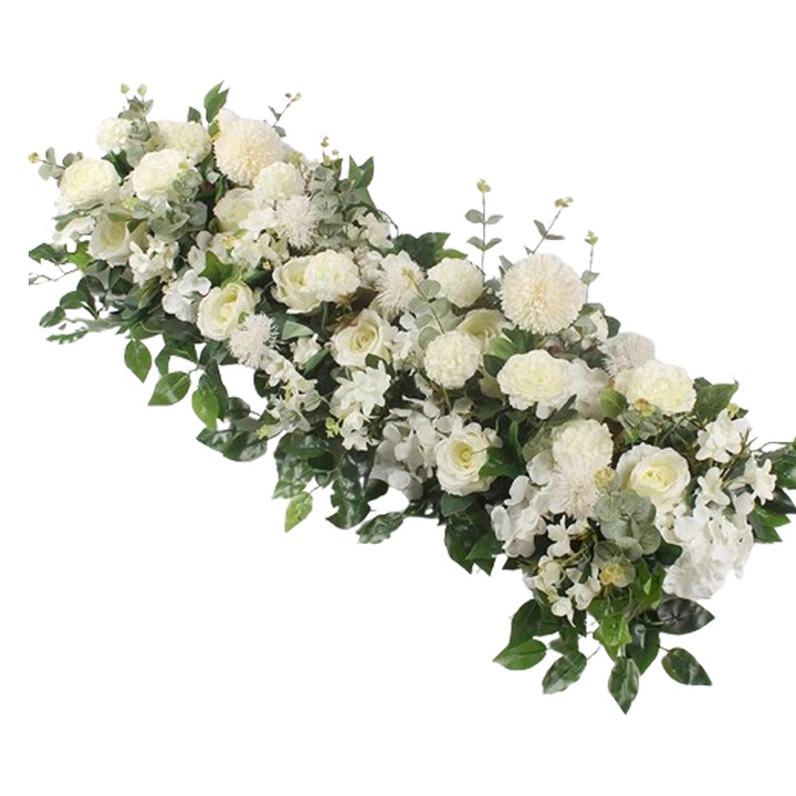 Аранжировка от изкуствени цветя, QttvbTna, сватбена, 50 см, Бяло/Зелено