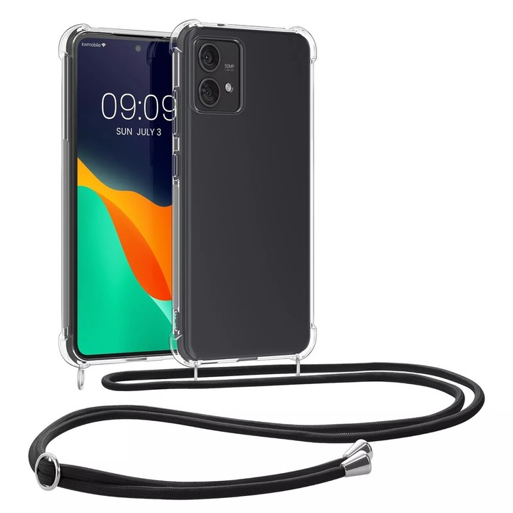 Калъф G-Tech, За Motorola Edge 40 Neo, Регулируема каишка за врат, Противоударен, TPU, Прозрачен/ черен