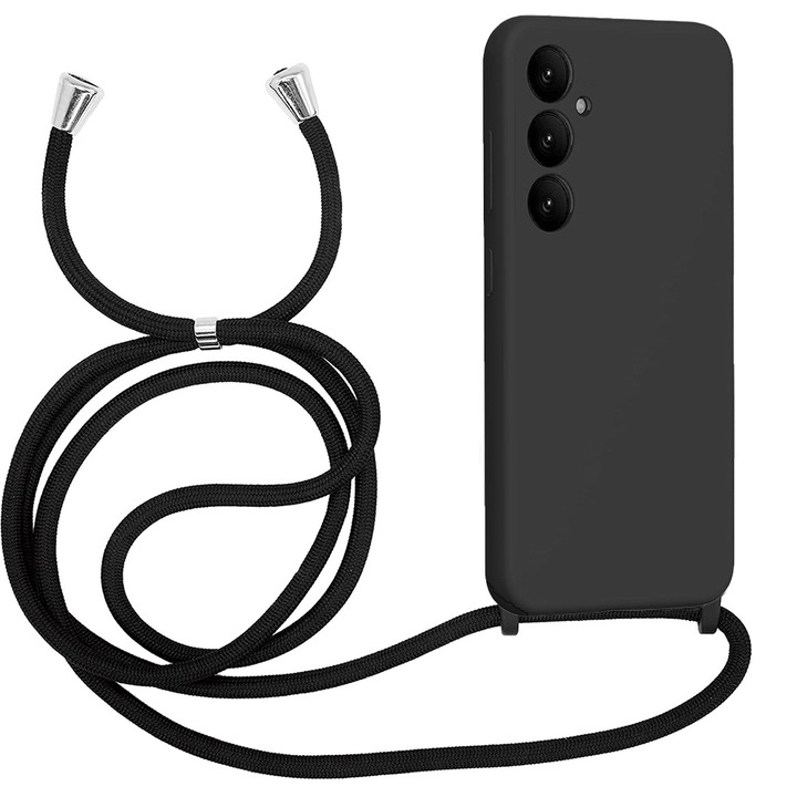 Калъф с връв G-Tech, съвместим със Samsung Galaxy S23, регулируема каишка за врат, TPU, черен