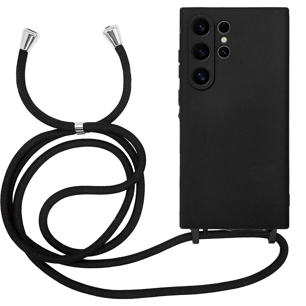 Husa G-Tech Strap, Compatibil cu Samsung Galaxy S24 Ultra, Snur prindere la gat reglabil, TPU, Negru