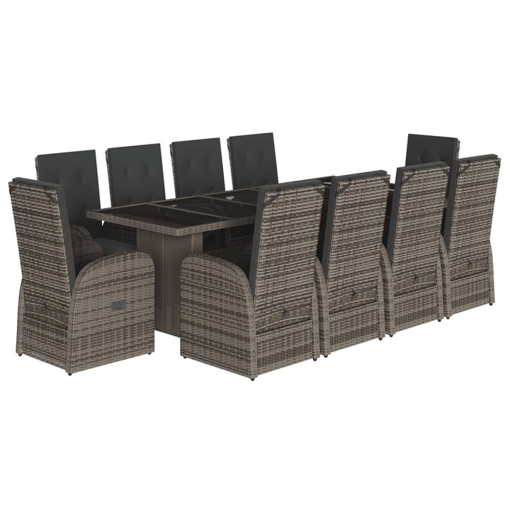 Set mobilier de gradina cu perne vidaXL, 11 piese, gri, poliratan, 3277606