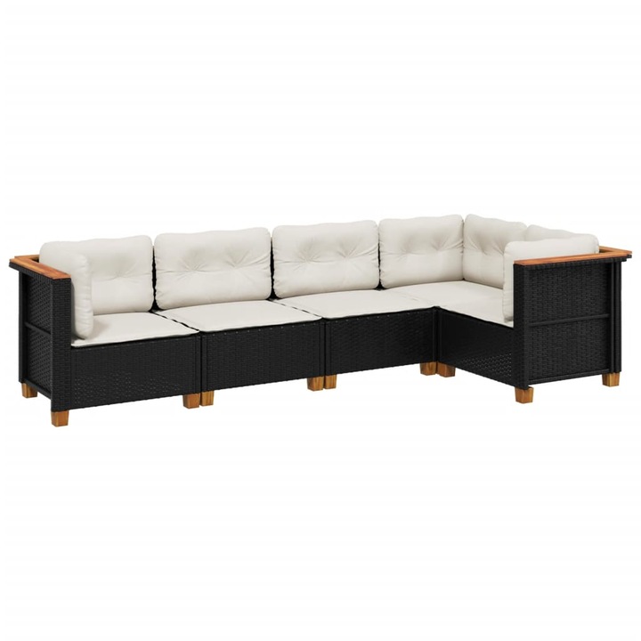 VidaXL 5 részes fekete polyrattan kerti kanapészett párnákkal 63,5 x 63,5 x 62 cm 43.19 kg 3261809