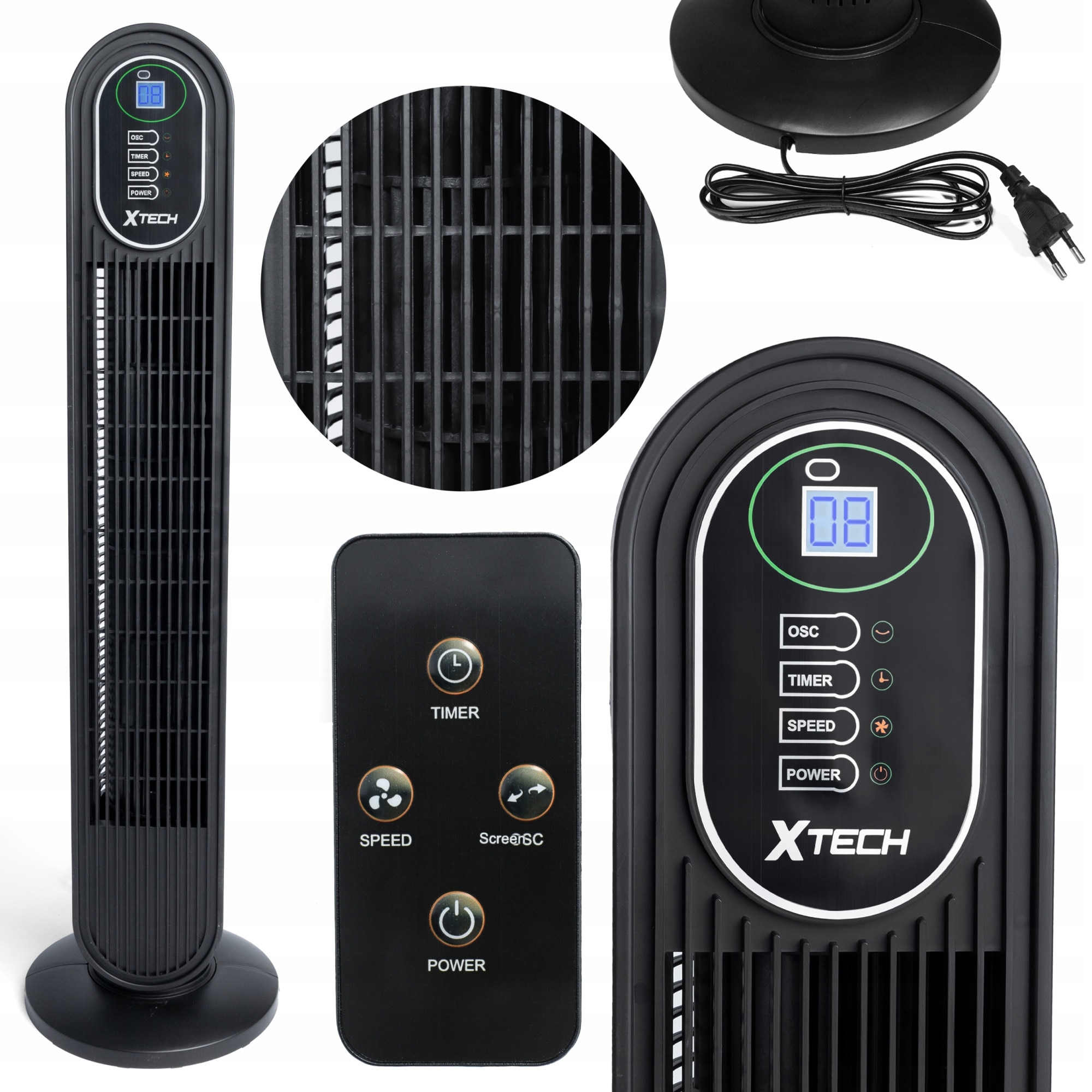 Ventilator coloana Xtech KW-02, 8 viteze, functie oscilatie, negru