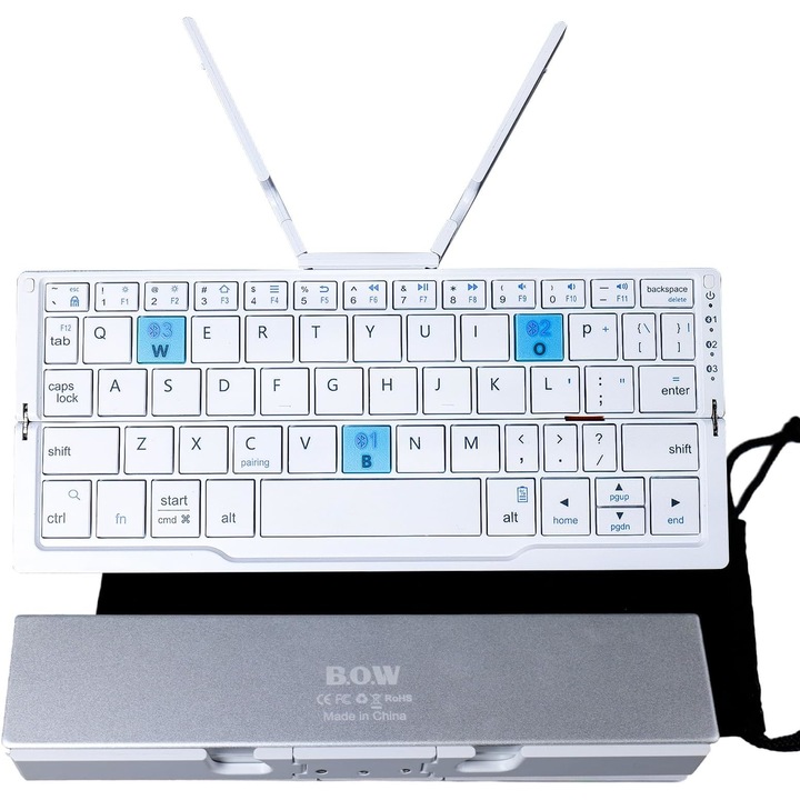 Tastatura Bluetooth de buzunar, pliabila cu suport magnetic, reincarcabila, compatibila cu tableta, telefoane, Alb