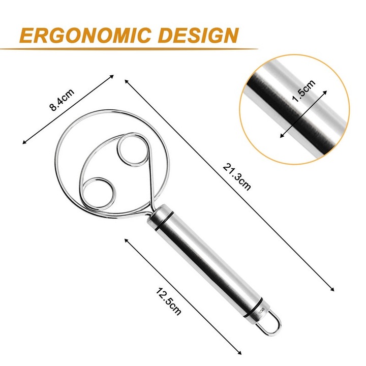 Set 2 Teluri Manuale pentru Aluat, Inox, Design Ergonomic, 21.9x8.4cm, Multifunctionale