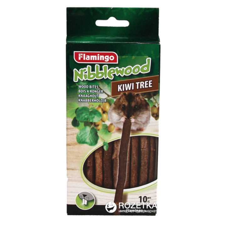 Betisoare din lemn de kiwi pentru rozatoare, FLAMINGO, controleaza cresterea excesiva a dintilor, iepure, hamster, 14.5 cm, 40 g