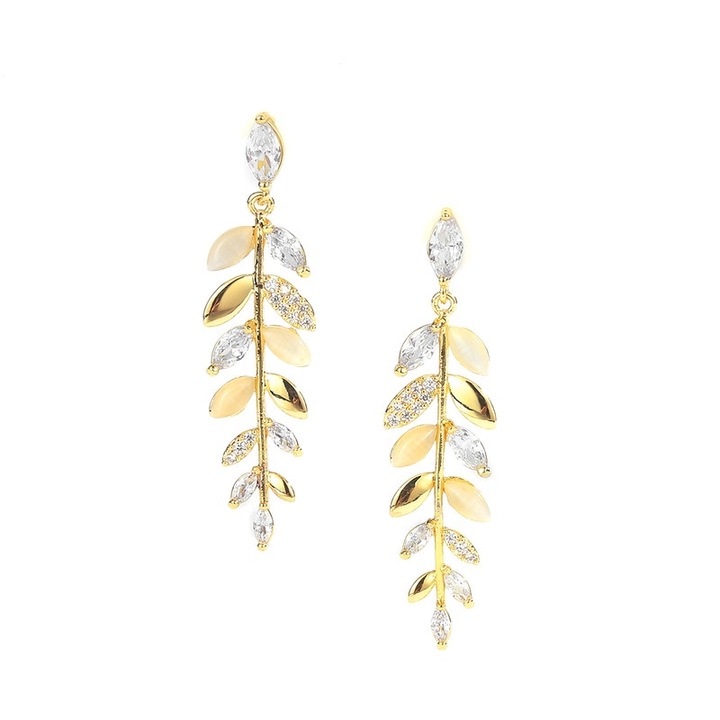 Levél alakú fülbevaló, réz, hipoallergén, arany