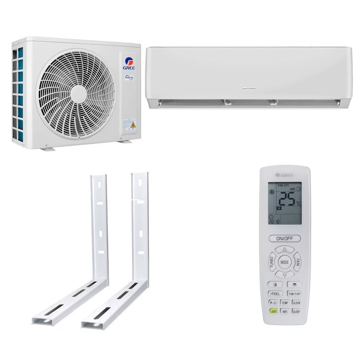 Set Aparat de aer conditionat PULSAR GWH12AGBXB-K6DNA1A, 12000 BTU, A++/A+, Wi-Fi, Inverter, Cold Plasma, Auto Clean, I Feel + Kit instalare si Console pentru unitate exterioara, 430 x 360 mm, Alb