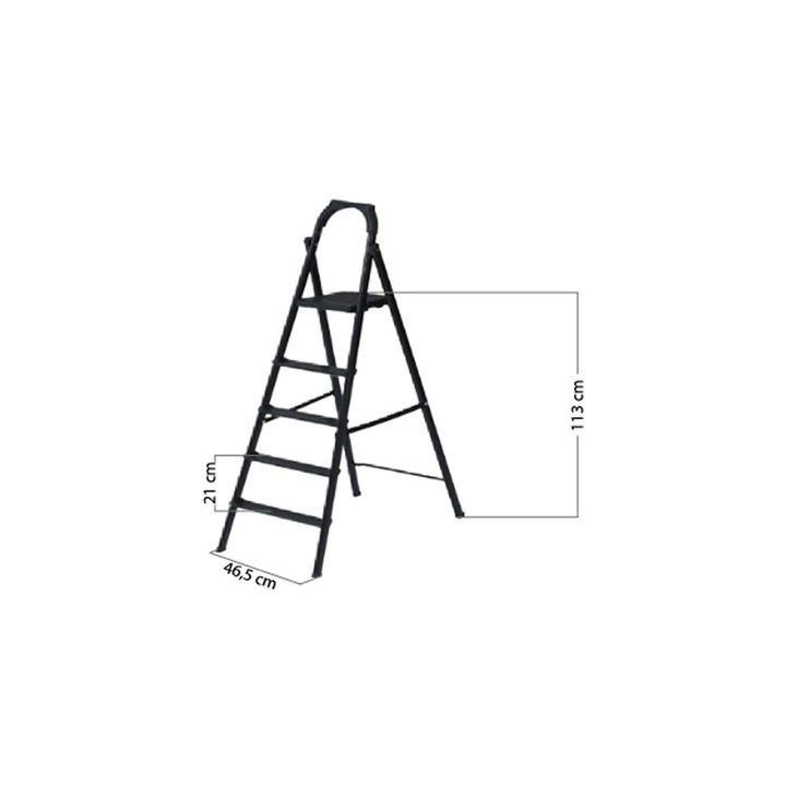 Стълба VERA, подвижна, метална, черна, 4 стъпала и 1 платформа
