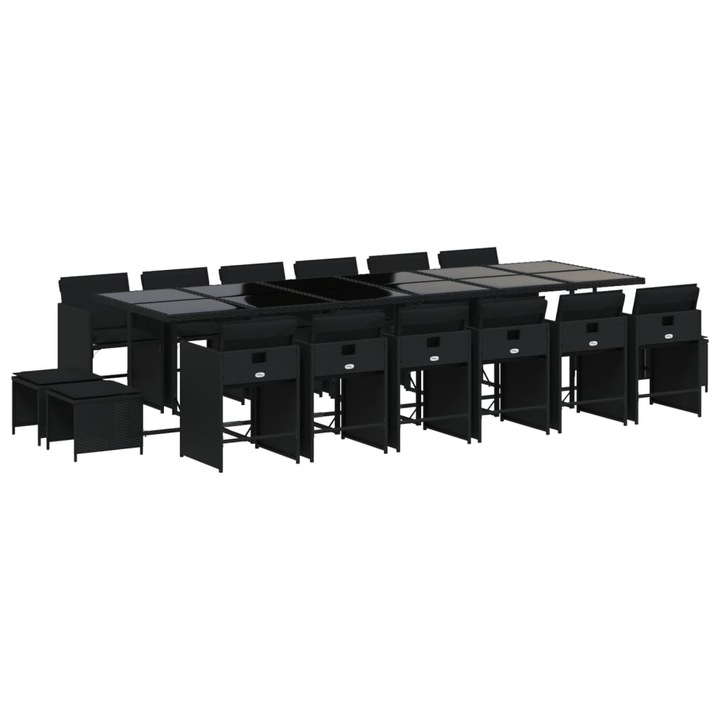 Set mobilier de gradina cu perne, vidaXL, 17 piese, negru, poliratan, 32.79 kg 3277950