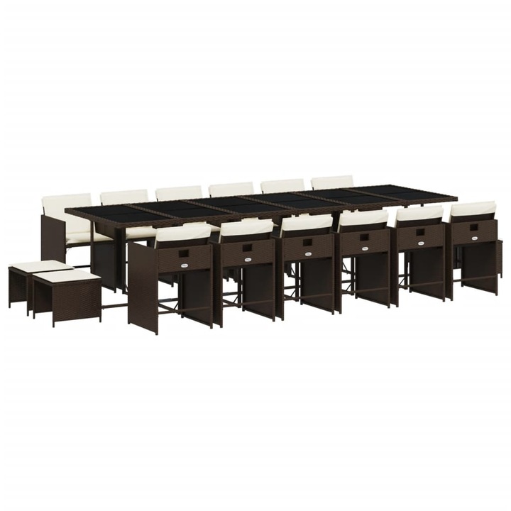 Set mobilier de gradina cu perne, vidaXL, 17 piese, maro, poliratan, 32.49 kg 3277952