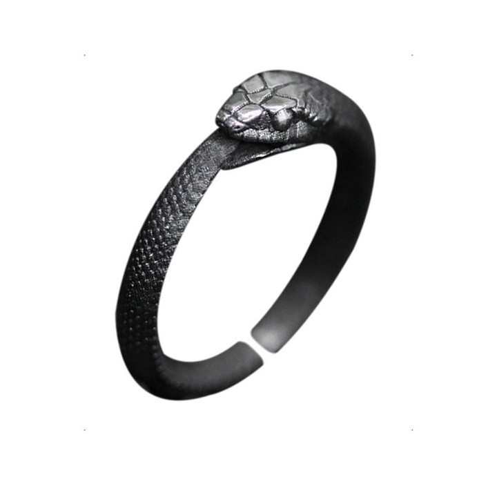 Unisex állítható gyűrű, fekete kígyó forma, hipoallergén anyag, állítható