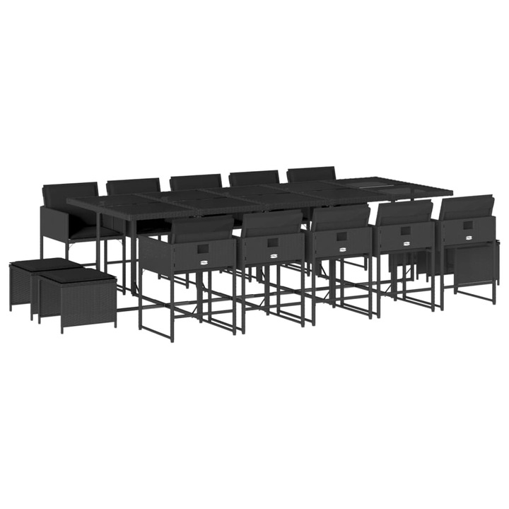 Set mobilier de gradina cu perne, vidaXL, 15 piese, negru, poliratan, 31 kg 3278118