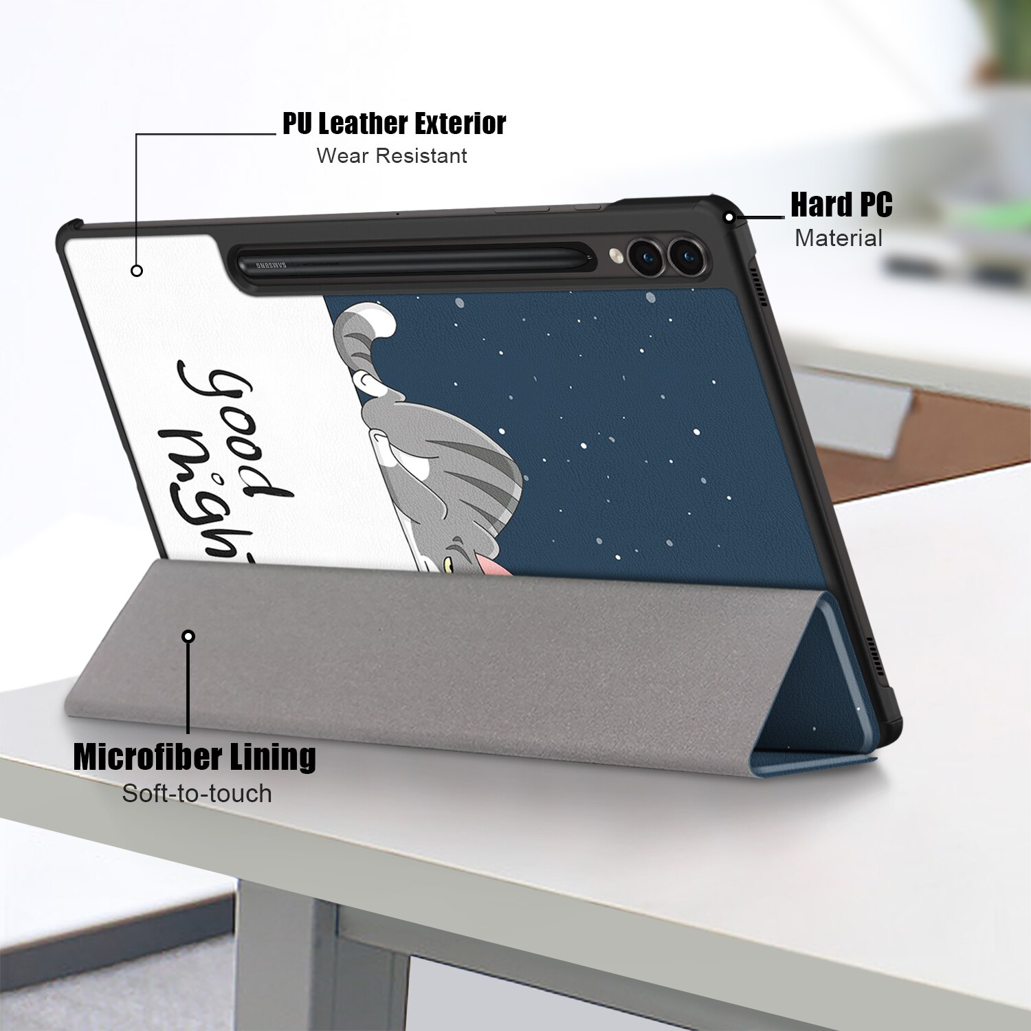 Husa de protectie premium Natty Pell, Compatibila cu Samsung Galaxy Tab S9+/S9 FE Plus - Pisici